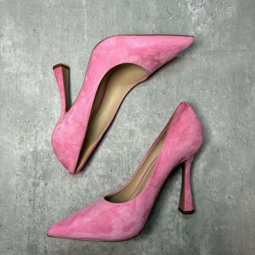 Sam Edelman Candy Pink Suede Pointed Toe High Heel Pumps - Picture 3 of 7